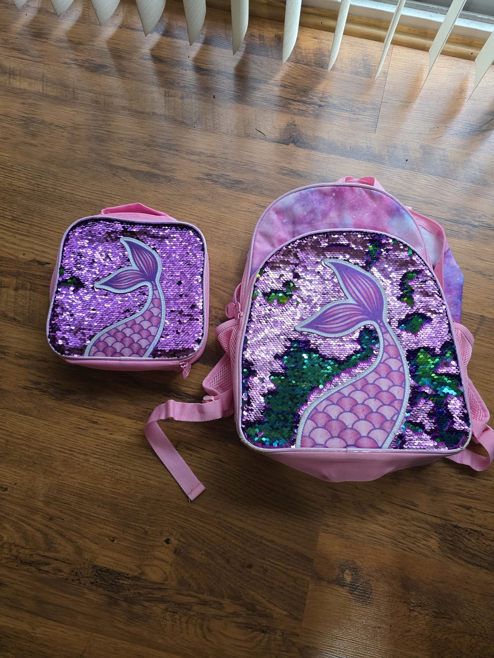 Pink Mermaid Sequin Kids Backpack and Lunch Bag Set